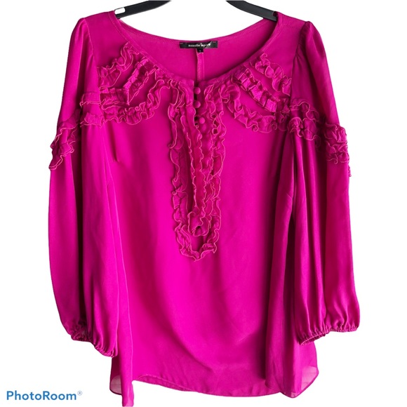 Nanette Lepore Silk Long Hot Pink Ruffle Blouse 4 - Picture 2 of 8